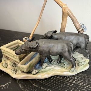 Vintage Oxen at the Fountain Figurine